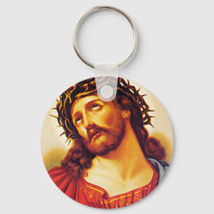 jesus christ thorn crown vintage art painting keychain