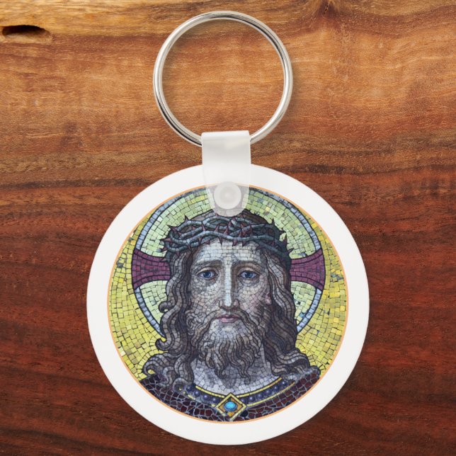 Jesus Christ, Vintage Art Mosaic, Biblical Keychain (Front)