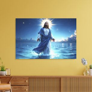 Jesus Christ walking on water biblical scene Canvas Print