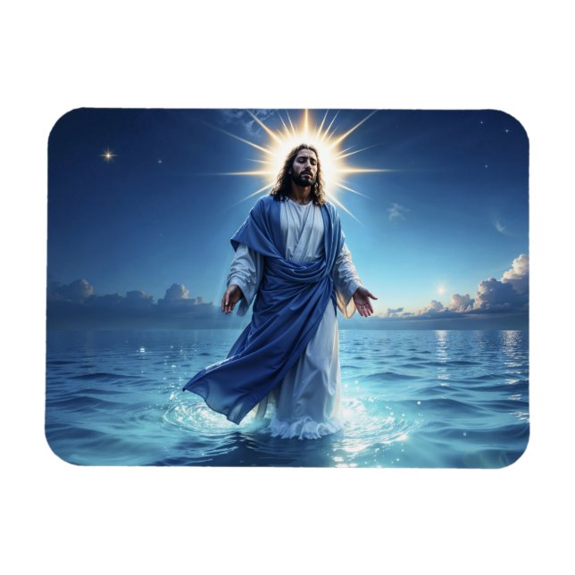 Jesus Christ walking on water biblical scene Magnet (Horizontal)