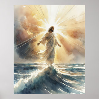 Jesus Christ Walking on Water Poster