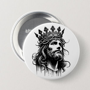 Jesus Christ wearing Kings Crown illustration Art 3 Inch Round Button
