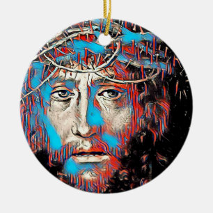 Jesus Christ Wearing Thorn Crown Abstract Painting Ceramic Ornament