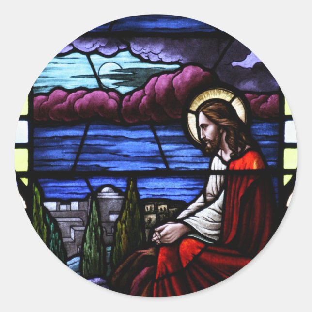 Jesus Christ Weeps over Jerusalem Stained Glass Classic Round Sticker (Front)