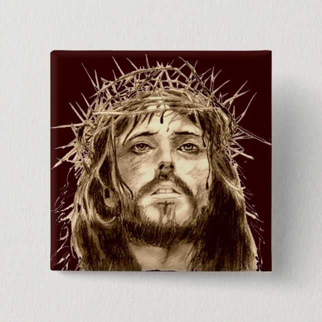 Jesus Christ with a Crown of Thorns 2 Inch Square Button (Front)