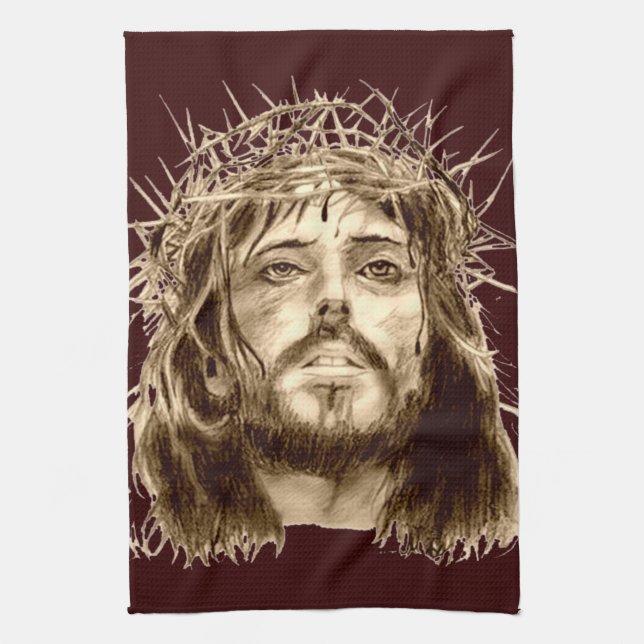 Jesus Christ with a Crown of Thorns Kitchen Towel (Vertical)