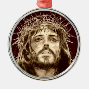 Jesus Christ with a Crown of Thorns Metal Ornament