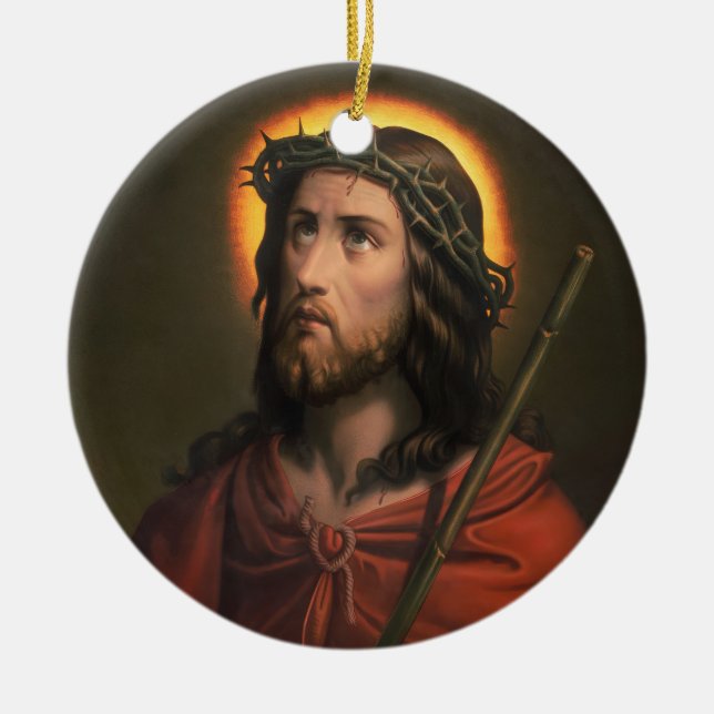 Jesus Christ with Crown of Thorns Ceramic Ornament (Front)