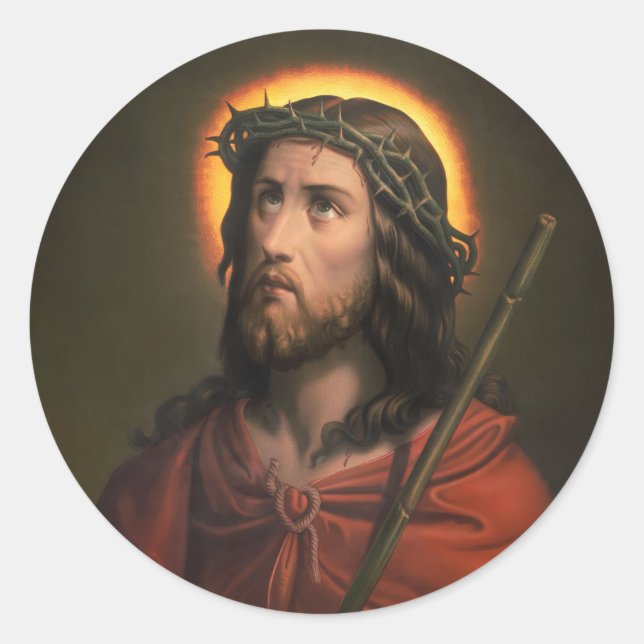 Jesus Christ with Crown of Thorns Classic Round Sticker (Front)