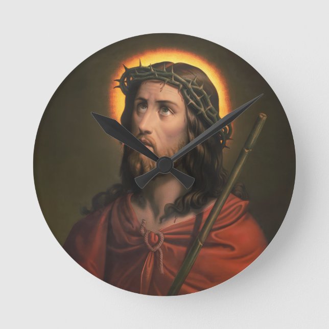 Jesus Christ with Crown of Thorns Round Clock (Front)