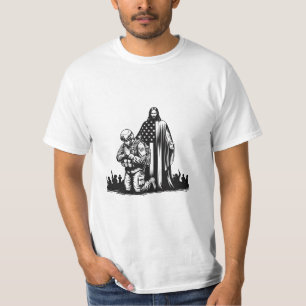 Jesus Christ with military soldier praying art T-Shirt