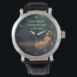 Jesus Christ would you look at the Time Humour Watch<br><div class="desc">Jesus Christ would you look a the Time Funny Jesus Clock - "jesus christ religious humour",  "funny humourous christian joke",  "christianity humour silly fun",  "would you look at the time",  "vintage holy religion art",  "biblical bible lord god",  ,  "vicar priest pastor pun",  "meme christmas easter gift",  "hilarious novelty gifts"</div>