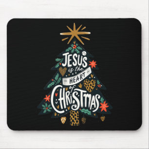 Jesus Christian Christmas Tree Men Women Kids Xmas Mouse Pad
