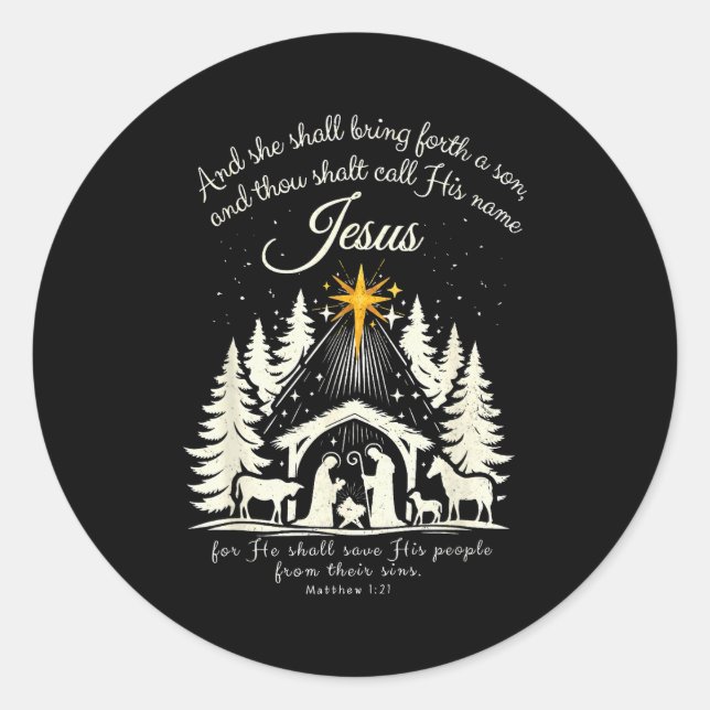 Jesus Christian Christmas Xmas Tree Family Pajamas Classic Round Sticker (Front)