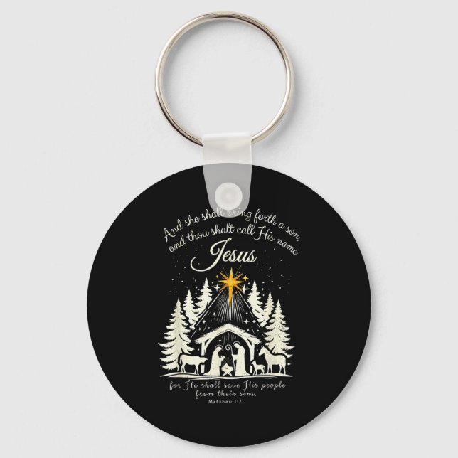Jesus Christian Christmas Xmas Tree Family Pajamas Keychain (Front)