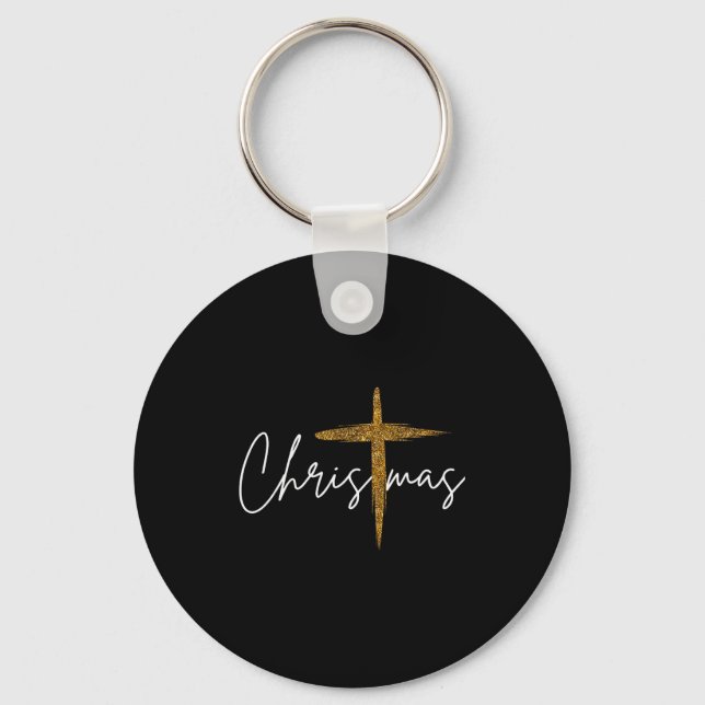 Jesus Christian Cross Merry Christmas Pajamas Fami Keychain (Front)
