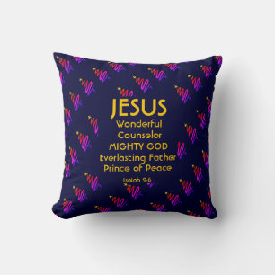 JESUS Christian Scripture Isaiah 9:6 Modern NAVY Throw Pillow