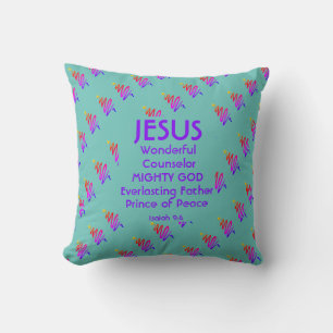 JESUS Christian Scripture Isaiah 9:6 Modern TEAL Throw Pillow
