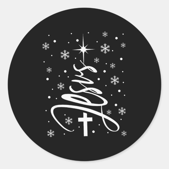 Jesus Christian Xmas Tree Snowflake Holiday Merry  Classic Round Sticker (Front)