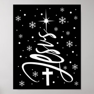 Jesus Christian Xmas Tree Snowflake Holiday Merry  Poster