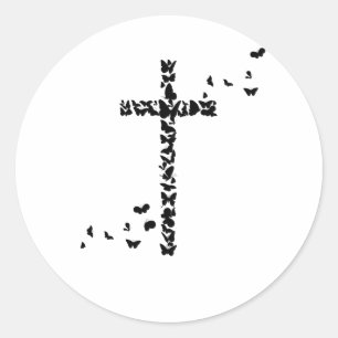 Jesus Christians Christianity Butterflies Cross Classic Round Sticker