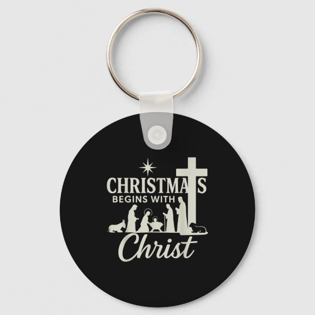 Jesus Christmas Begins With Christ Pjs Pajamas Tod Keychain (Front)