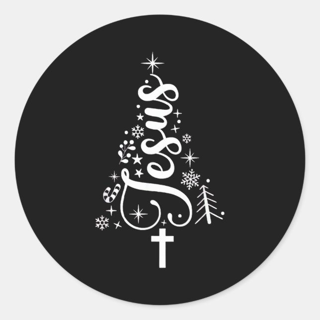 Jesus Christmas Tree Bible Verse  Classic Round Sticker (Front)