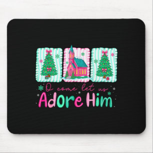 Jesus Christmas Xmas Tree Preppy Oh Come Let Us Ad Mouse Pad
