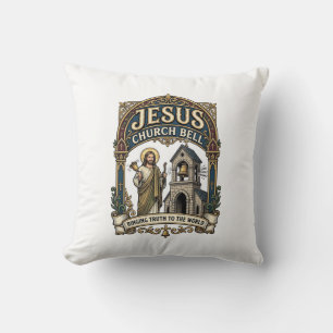 Jesus Church Bell Jesus Church Bell Christian Fait Throw Pillow