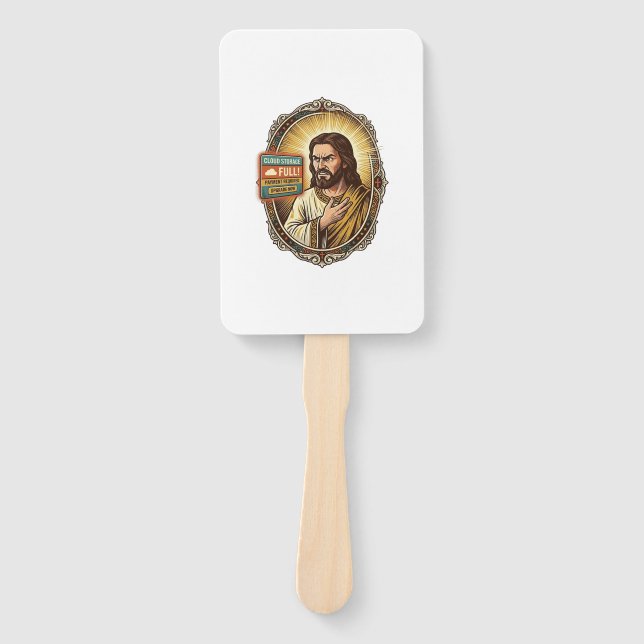 Jesus Cloud Storage Full Warning Paywall Tech Humo Hand Fan (Front)