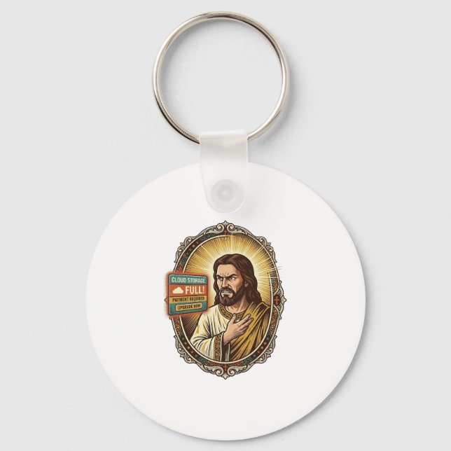 Jesus Cloud Storage Full Warning Paywall Tech Humo Keychain (Front)