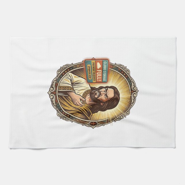 Jesus Cloud Storage Full Warning Paywall Tech Humo Kitchen Towel (Horizontal)