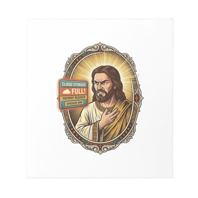 Jesus Cloud Storage Full Warning Paywall Tech Humo Notepad (Front)