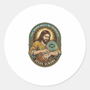 Jesus Club Hand Stamp Wont Wash Off Morning Humor_ Classic Round Sticker