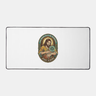 Jesus Club Hand Stamp Wont Wash Off Morning Humor_ Desk Mat