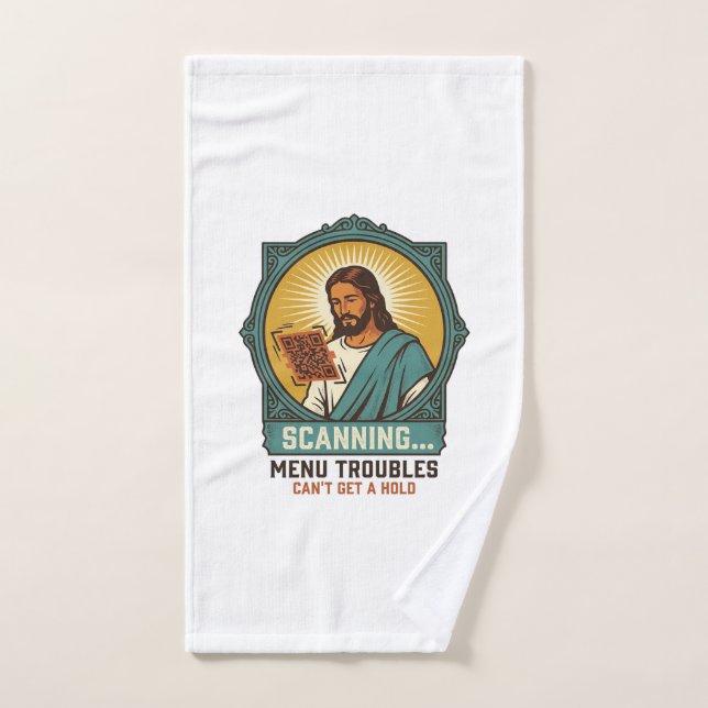 Jésus Code QR flou ne scannera pas Menu Humour Tec (Serviette à main)