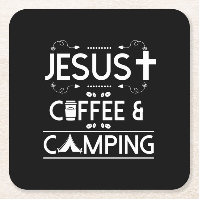 Jesus Coffee And Camping Square Paper Coaster (Front)