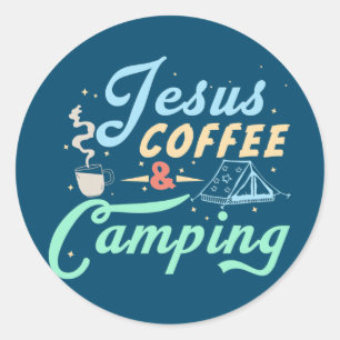 Jesus Coffee And Camping Vintage Camping Lover  Classic Round Sticker