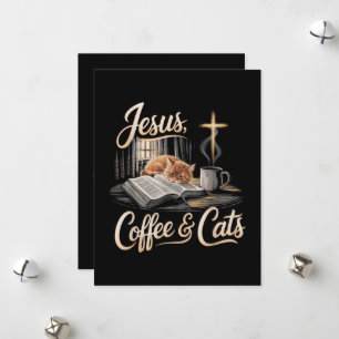 Jesus Coffee and Cats Funny Christian Holiday Card