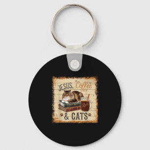 Jesus Coffee Cats Funny Cute Design Jesus Lovers C Keychain