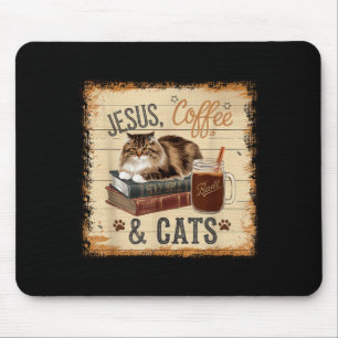 Jesus Coffee Cats Funny Cute Design Jesus Lovers C Mouse Pad