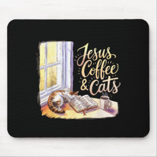 Jesus Coffee Cats Funny Cute Design Jesus Lovers C Mouse Pad