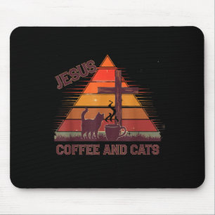 Jesus Coffee Cats Funny Cute Design Jesus Lovers C Mouse Pad