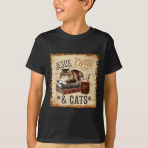 Jesus Coffee Cats Funny Cute Design Jesus Lovers C T-Shirt