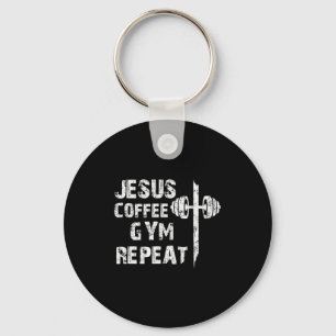 Jesus Coffee Gym Christian Workout Weightlifting F Keychain