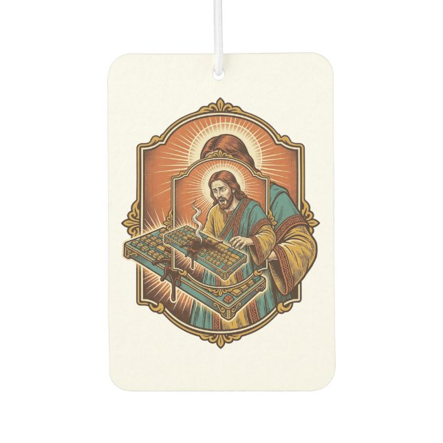 Jesus Coffee Spill Mechanical Keyboard Broken Tech Air Freshener (Front)