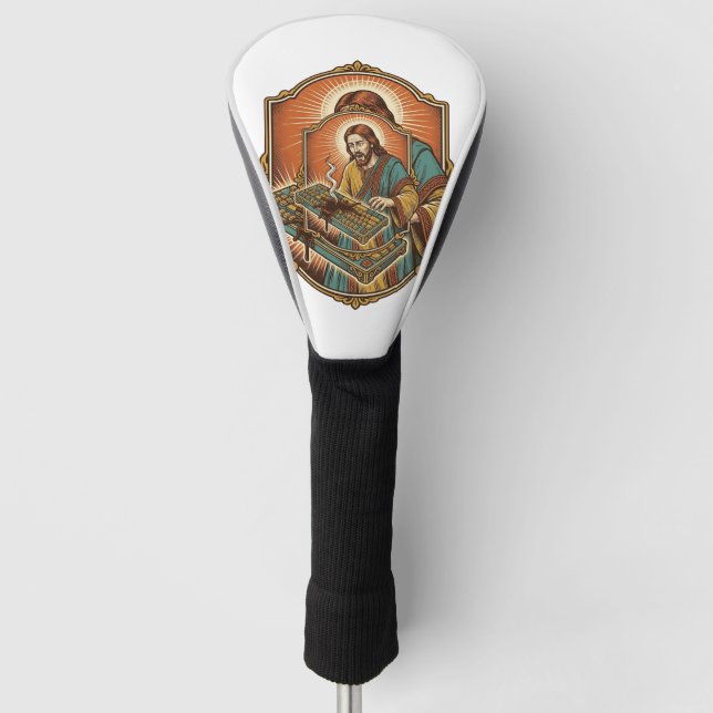 Jesus Coffee Spill Mechanical Keyboard Broken Tech Golf Head Cover (Front)