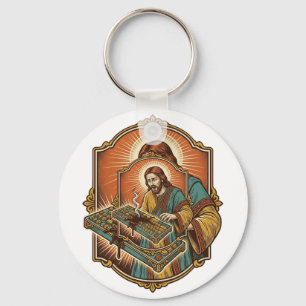 Jesus Coffee Spill Mechanical Keyboard Broken Tech Keychain