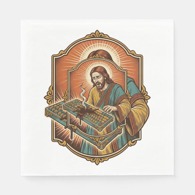 Jesus Coffee Spill Mechanical Keyboard Broken Tech Napkin (Front)