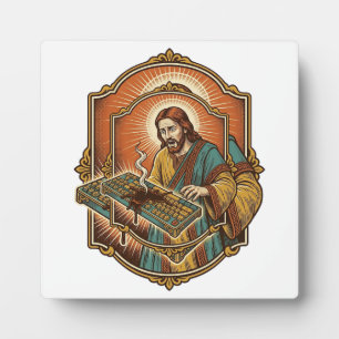 Jesus Coffee Spill Mechanical Keyboard Broken Tech Plaque